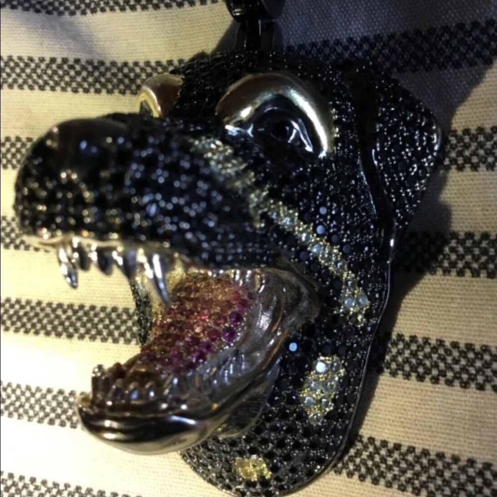 Dog pendant 3D iced out black diamonds